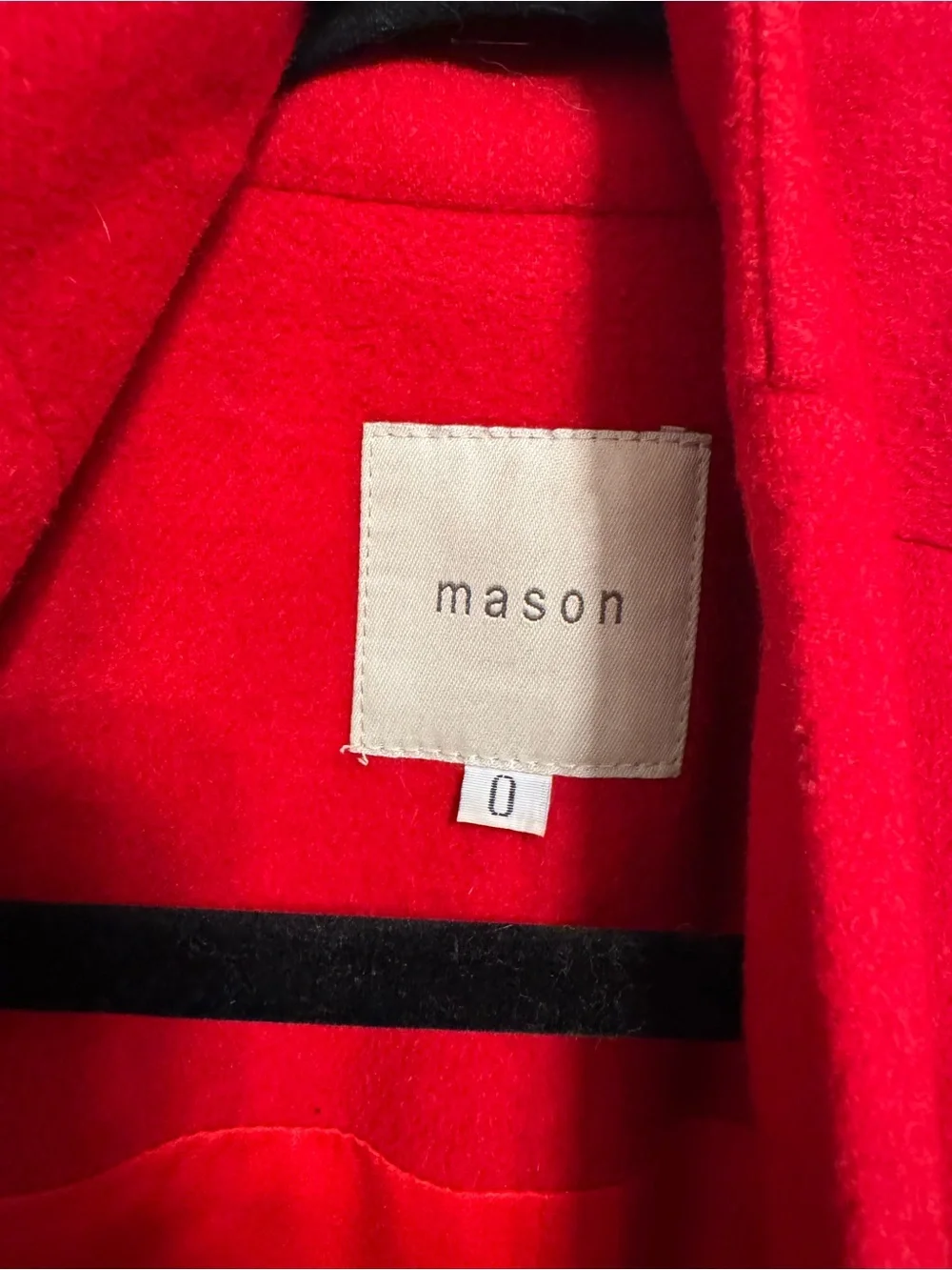 Mason Red Wool Coat Black Lamb Leather Sleeves Size 0